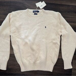 NWT VINTAGE POLO BY RALPH LAUREN COTTON SWEATER MENS SIZE L CREAM BEIGE